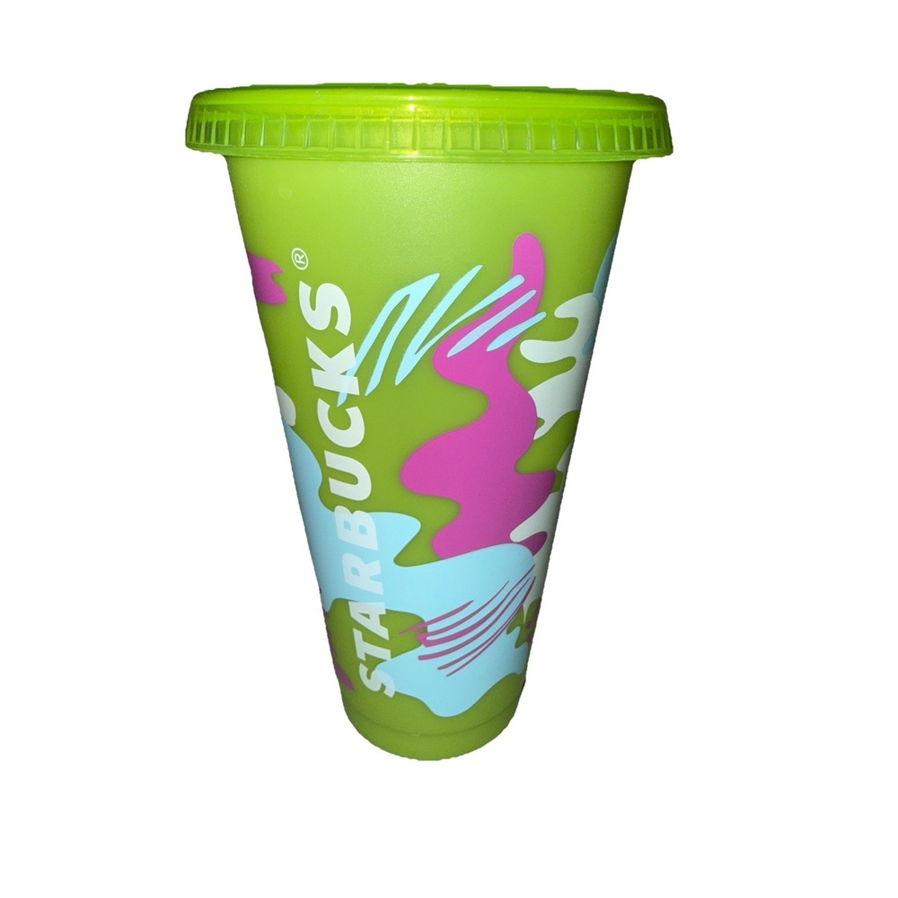 Starbucks Plastic Green Color Changing Cup UV Reusable Cold Tumbler Venti 24oz